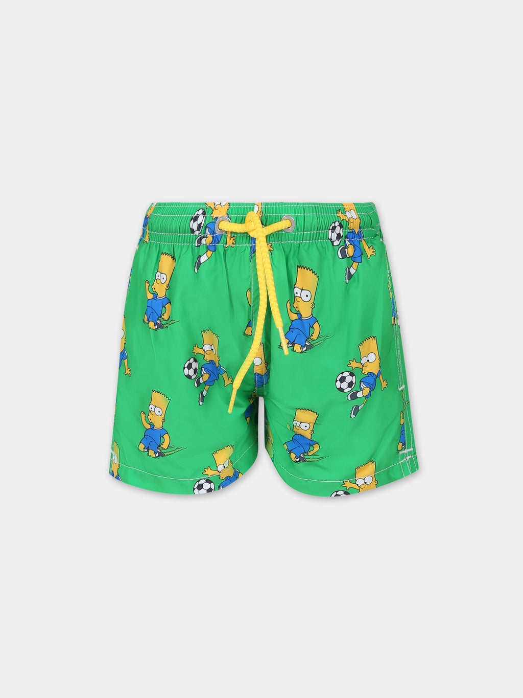 Green swim shorts for boy with Bart Simpson print